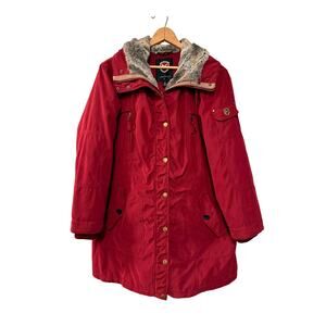 NEW! 1 Madison Expedition 1X Fur Trim Jacket $289 Hood Coat Long Burgundy Red XL